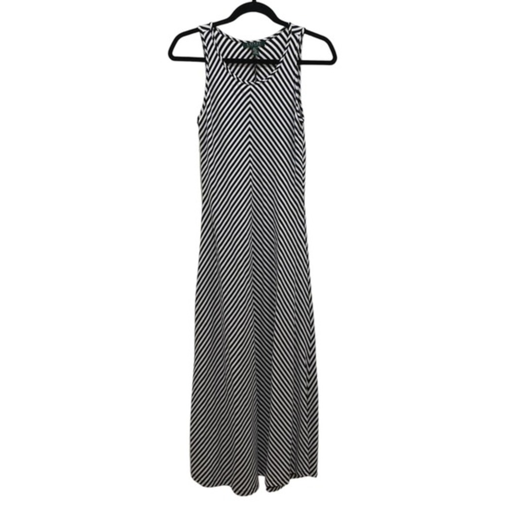 Lauren Ralph Lauren Navy Blue & White Stripe Sleeveless Maxi Dress